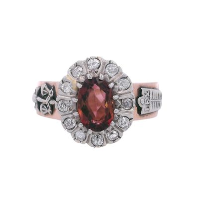 Sale Photo Thumbnail #404: Vintage 18kt Gold & Platinum Garnet & Diamond Ring