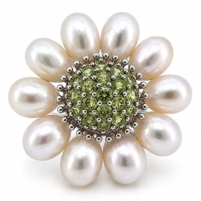 Sale Photo Thumbnail #313: 18K White Gold Brooch/Pendant with 5.00 CTW in Peridot & Freshwater Pearls