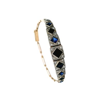 Sale Photo Thumbnail #113: Art Deco 18K Yellow Gold & Platinum Bracelet with 2.10 CTW in Sapphires & Diamonds