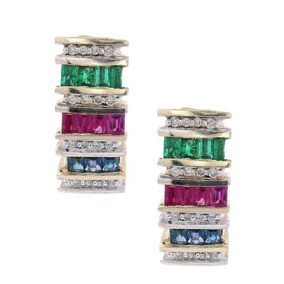 14kt yellow Gold Earrings with Precious Stones & Diamonds