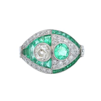 Sale Photo Thumbnail #240: Art Deco Style Platinum Ring with 3.15 CTW in Diamond & Emerald