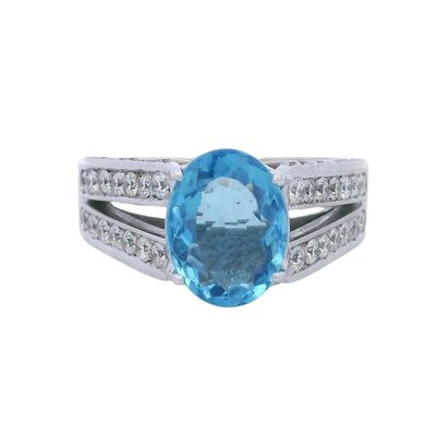 Sale Photo Thumbnail #370: 18K White Gold Cocktail Ring with 6.00 CTW in Aquamarine & Diamond