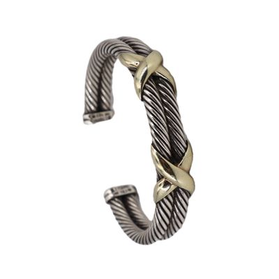 Sale Photo Thumbnail #121: David Yurman 14Kt yellow Gold & Sterling Silver  Doble X Cable Cuff Bracelet