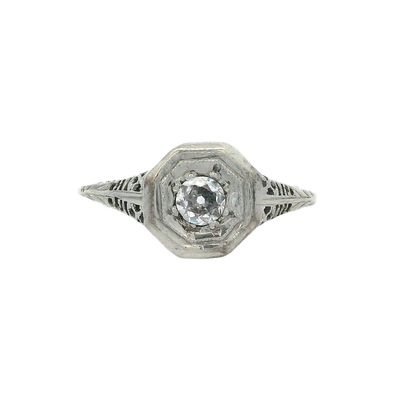 Sale Photo Thumbnail #123: Antique 18K White Gold Engagement Ring with Diamond