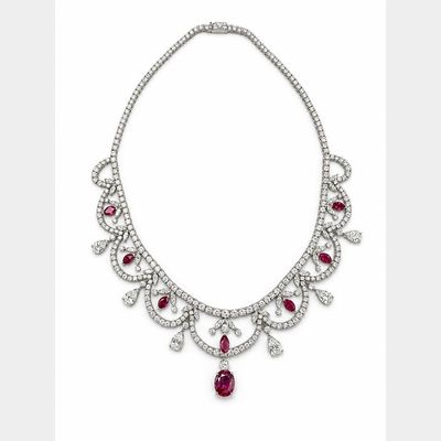 Sale Photo Thumbnail #110: 1950s Platinum AGL Certified No-Heat Burma Pink Sapphire Necklace with 38.27 CTW in Sapphires &