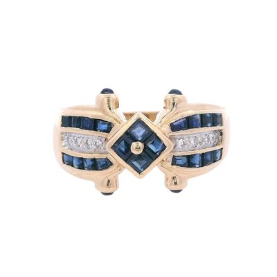 18kt yellow Gold Retro Ring with Sapphires & Diamonds