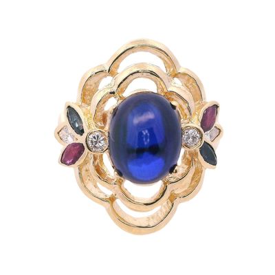 Sale Photo Thumbnail #225: 14kt yellow gold Cocktail Ring with Diamonds, Sapphires & Rubies