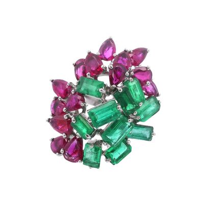 Sale Photo Thumbnail #437: 18kt white Gold Cocktail Ring with Emerald & Burma Rubies