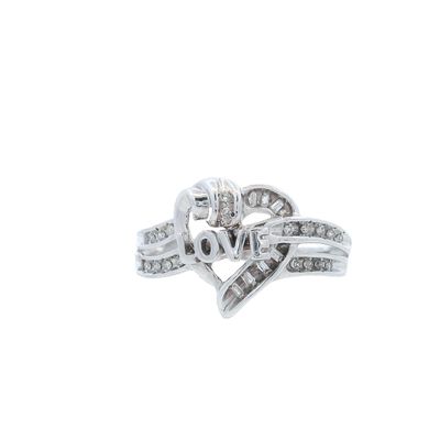 10K White Gold LOVE Ring with Diamonds
