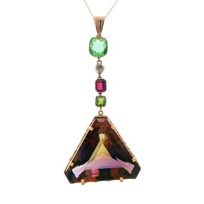 Sale Photo Thumbnail #423: 18kt Gold Pendant with Ametrine, Diamond and Multi gemstones