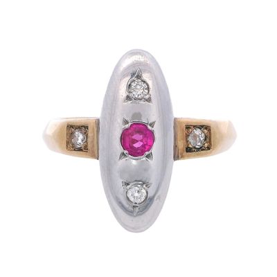 Sale Photo Thumbnail #403: Art Deco 18kt Gold & Platinum Ring with Diamond & Synthetic Ruby