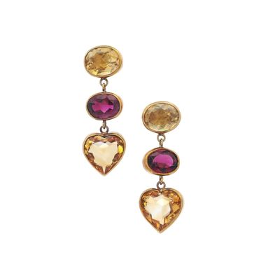 Sale Photo Thumbnail #136: 18K Yellow Gold Drop Earrings with 12.10 CTW in Citrine & Garnet