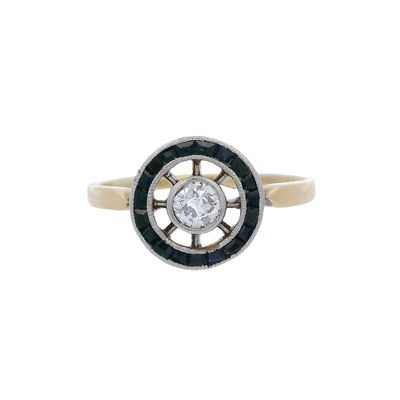 Sale Photo Thumbnail #188: Art Deco 18K Yellow Gold Ring with 0.15 CTW in Diamond & Blue Sapphires