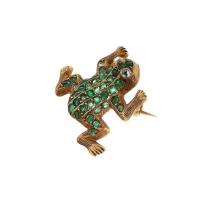 Sale Photo Thumbnail #258: Antique 18K Yellow Gold Frog Brooch with  Emeralds & Diamonds