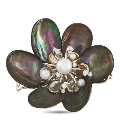 Sale Photo Thumbnail #355: Seaman Schepps 18K White Gold 0.40ct Diamond and Pearl Brooch