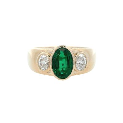 GIA 18K Yellow Gold Three-Stone Ring with 1.67 CTW in Emerald & Diamonds