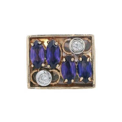 Chunky 14K Yellow Gold Ring with 2.20 CTW in Amethyst & Diamonds