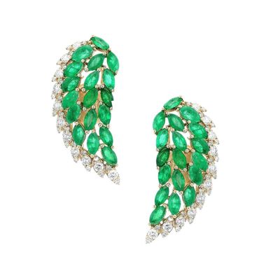 Sale Photo Thumbnail #170: 14K Yellow Gold Wing Earrings with 3.65 CTW in Emeralds & Diamonds