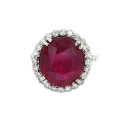 18K White Gold Cocktail Ring with 6.75 CTW in Ruby & Diamonds