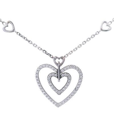 18K White Gold Diamond Heart Necklace
