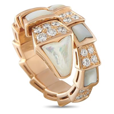 Sale Photo Thumbnail #144: Bvlgari Serpenti Viper 18K Yellow Gold Diamond and White Mother of Pearl Ring