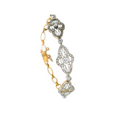 Sale Photo Thumbnail #151: Art Deco 18K Yellow Gold & Platinum Filigree Bracelet with 0.80 CTW Diamonds