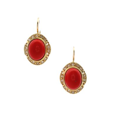 Sale Photo Thumbnail #419: 18kt yellow Gold Earrings with Italian coral and Diamonds