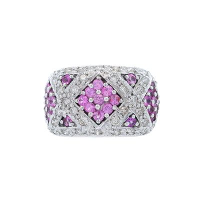 14K White Gold Ring with Pink Sapphire & Diamonds