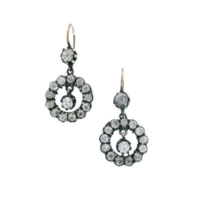 Georgian 18K Yellow Gold & Silver Drop Earrings with 4.15 CTW Diamonds