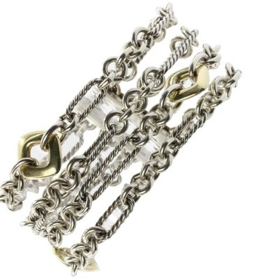David Yurman Figaro Sterling Silver and 18K Gold 4 Row Cushion Donut Bracelet