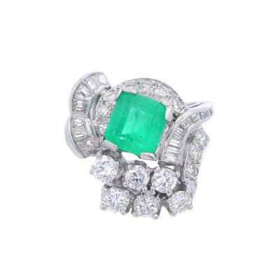 Sale Photo Thumbnail #157: Platinum Cocktail Ring with 2.72 CTW in Emerald & Diamonds