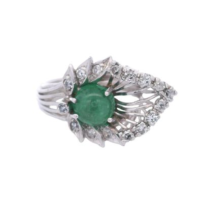 Sale Photo Thumbnail #406: Vintage Platinum Ring with Diamond & Emerald
