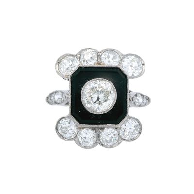 Sale Photo Thumbnail #195: Art Deco Style Platinum Ring with 2.70 CTW in Diamonds & Onyx