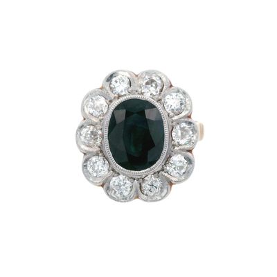 Sale Photo Thumbnail #237: Antique 18K Yellow Gold & Platinum Cluster Ring with 4.90 CTW in Sapphire & Diamonds