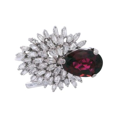 Sale Photo Thumbnail #446: Platinum Cocktail Ring with Red Tourmaline & Diamonds