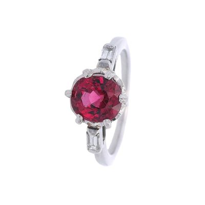 Sale Photo Thumbnail #392: Antique Platinum Red Spinel & Diamonds Ring