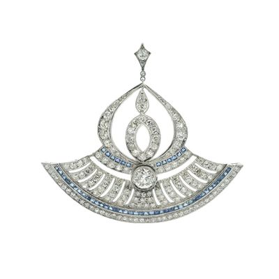 Art Deco Style Filigree Pendant with 6.05 CTW in Diamonds & Blue Sapphires