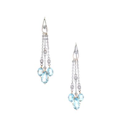 Sale Photo Thumbnail #421: 18kt two tones Dangling Earrings with Aquamarines & Diamonds