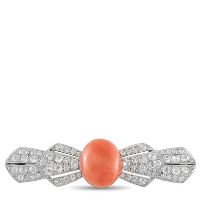 Sale Photo Thumbnail #296: Antique Platinum 2.4ct Diamond and Coral Bar Brooch
