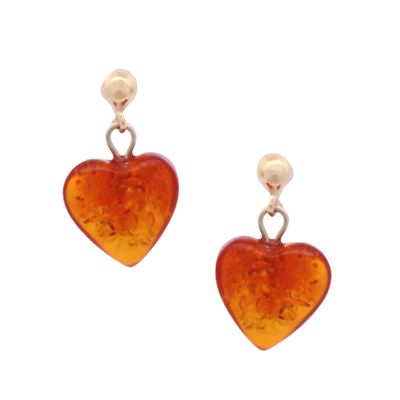 14kt yellow Gold Amber Heart Dangle Earrings