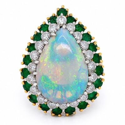 Sale Photo Thumbnail #343: 18K Yellow Gold Ring with 8.30 CTW in Opal, Diamonds & Emeralds