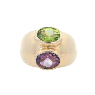 FRENCH Bombe 18K Yellow Gold Ring with 2.60 CTW in Peridot & Amethyst