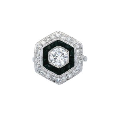 Sale Photo Thumbnail #192: Art Deco Style Platinum Ring with 1.10 CTW in Diamonds & Onyx