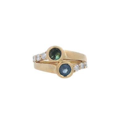 18K Yellow Gold Ring with 0.30 CTW in Sapphire, Green Tourmaline & Diamonds