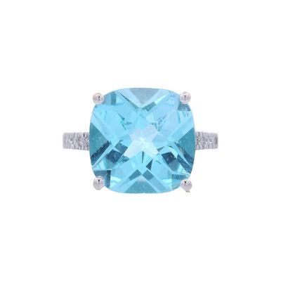 Sale Photo Thumbnail #155: 14kt white Gold Cocktail Ring with Blue Topaz and Diamonds