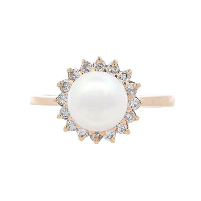 Vintage 14K Yellow Gold Ring with 0.15 CTW in Diamonds & Pearl