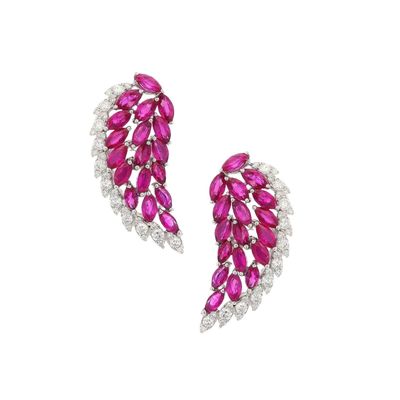 Sale Photo Thumbnail #172: 14K White Gold Wing Earrings with 4.40 CTW in Rubies & Diamonds