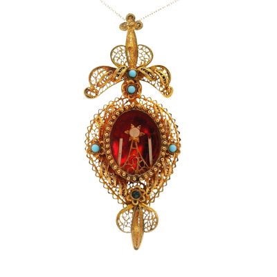 Sale Photo Thumbnail #273: Antique Portuguese 19.2Kt Gold Filigree Reliquary handmade Pendant