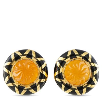 Sale Photo Thumbnail #228: Elizabeth Gage 18K Yellow Gold Citrine and Enamel Earrings