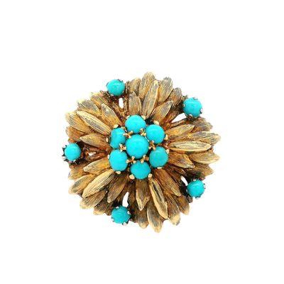 Retro 18K Yellow Gold Ring with Turquoise